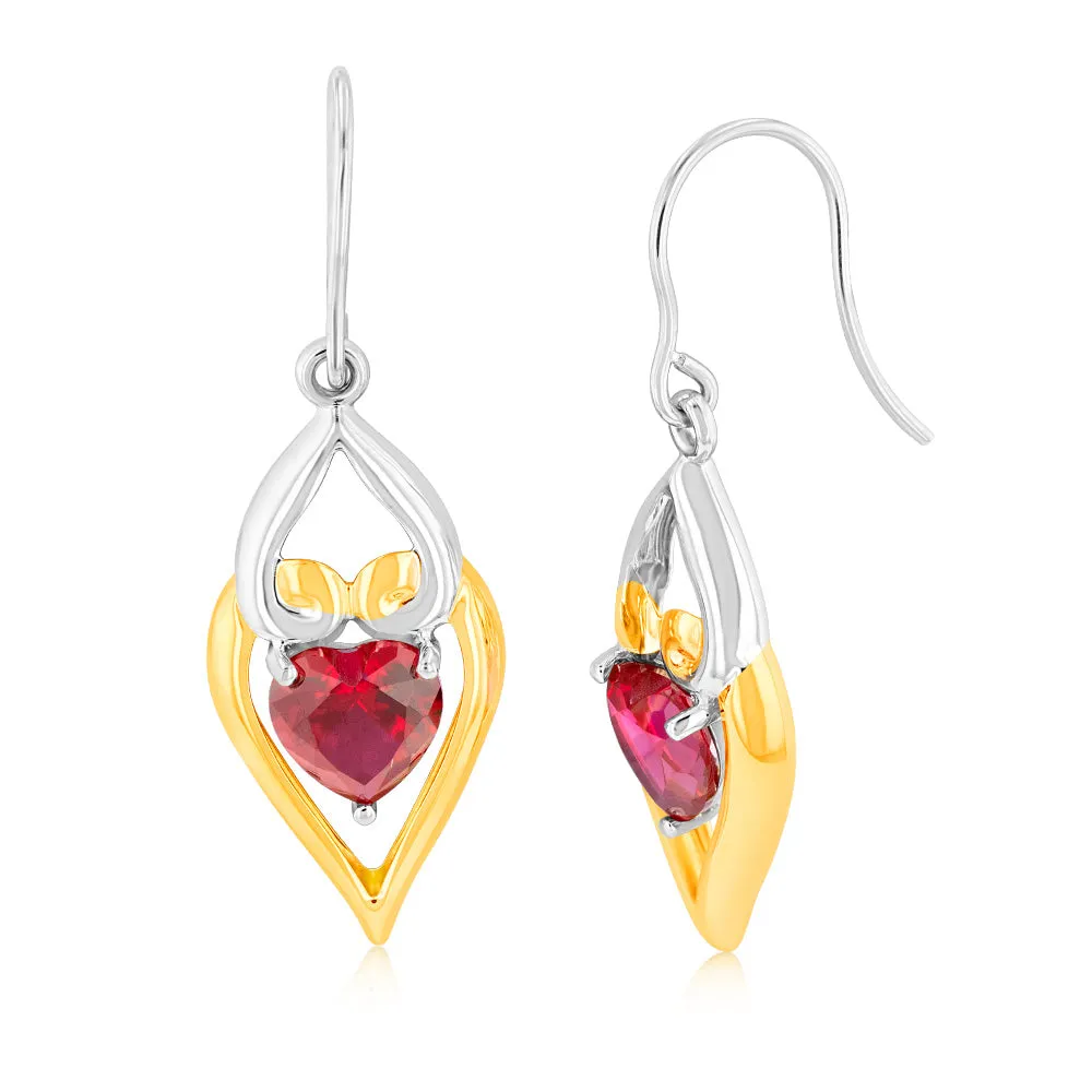 Created Ruby 6mm Drop Earrings in 9ct Yellow Gold