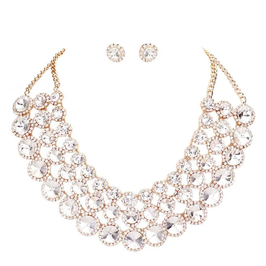 Crystal Pave Trim Round Evening Necklace Earring Set by Madeline Love