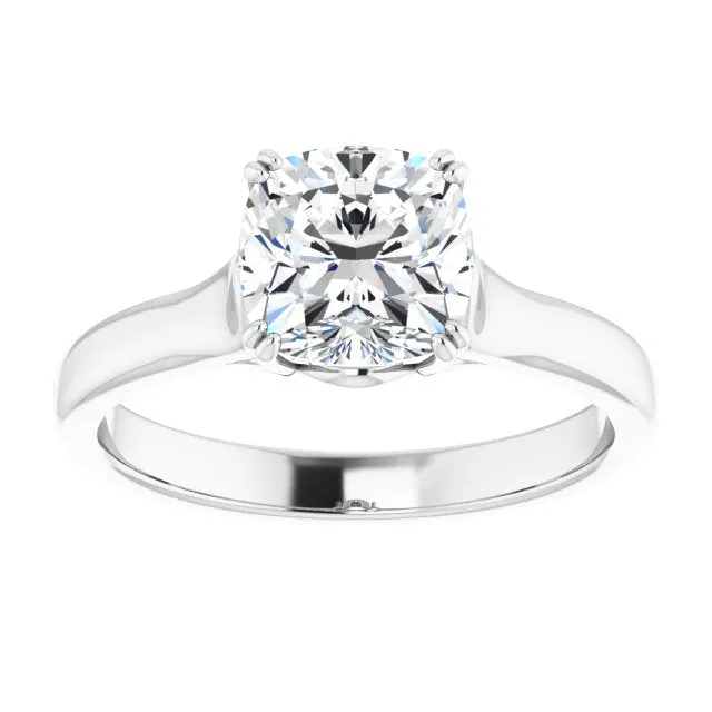 Cubic Zirconia Engagement Ring- The Alissa (Customizable Cushion Cut Solitaire with Under-trellis Design)