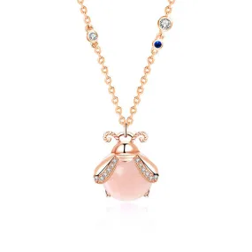 Cute Firefly Bug Charm Necklace in 925 Sterling Silver: Rose Gold/White