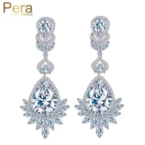 CZ Brand Luxury Silver Color Big Water Drop Cubic Zirconia Stone Earrings