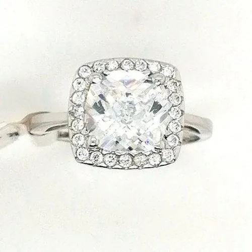 CZ square halo dress ring