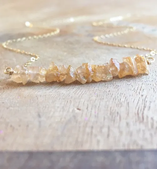 Dainty Raw Imperial Topaz Necklace Gold or Sterling Silver - November Birthstone - Raw Crystal - Topaz Jewelry