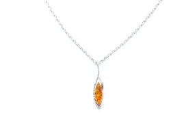 Dainty Sparkly Marquise Pendant - Baltic Amber & Sterling Silver