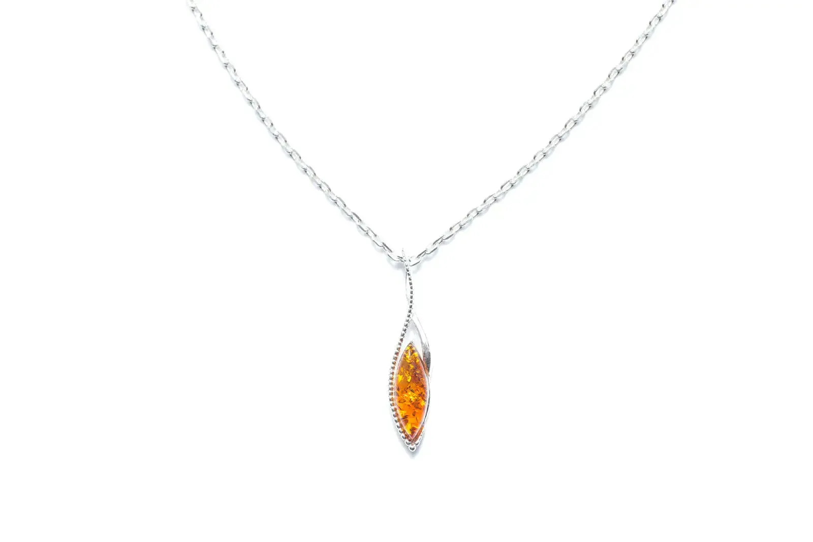 Dainty Sparkly Marquise Pendant - Baltic Amber & Sterling Silver