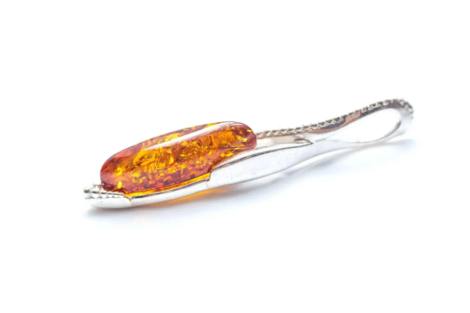 Dainty Sparkly Marquise Pendant - Baltic Amber & Sterling Silver