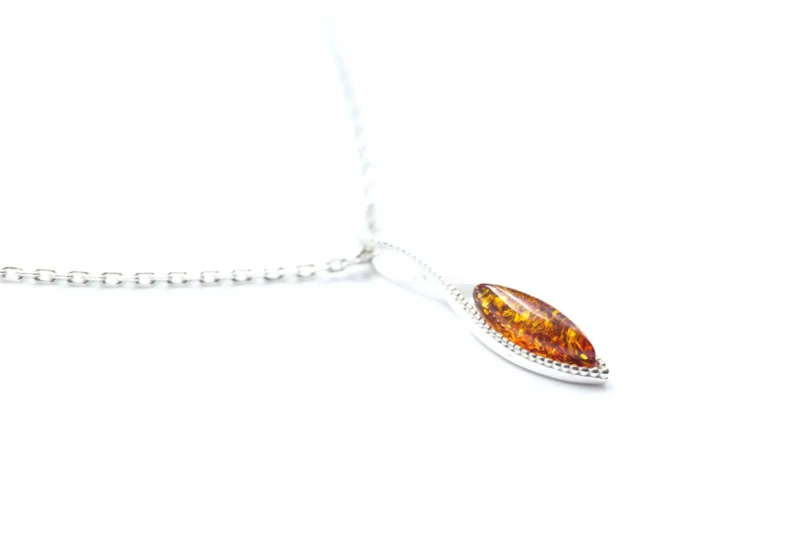 Dainty Sparkly Marquise Pendant - Baltic Amber & Sterling Silver