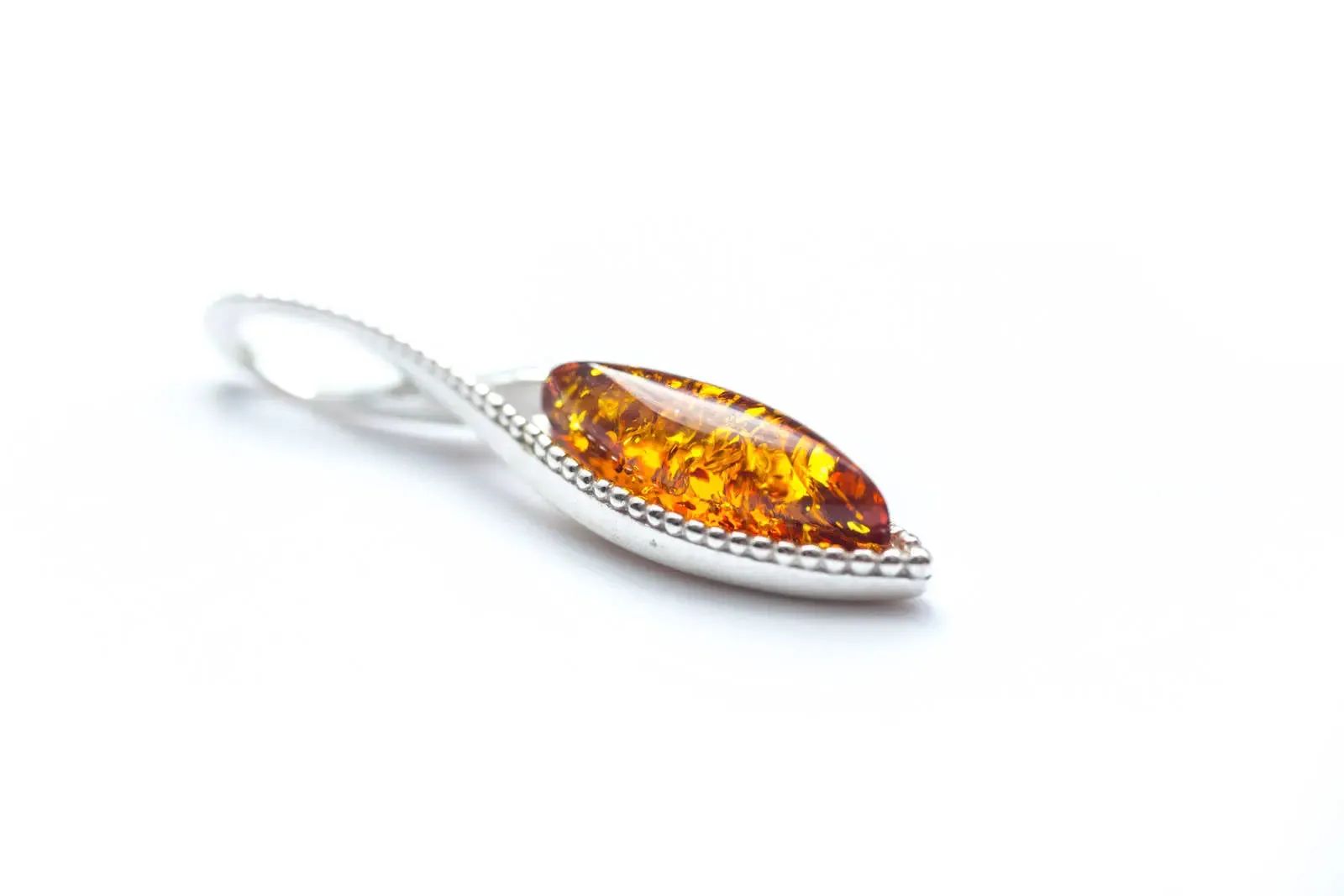 Dainty Sparkly Marquise Pendant - Baltic Amber & Sterling Silver