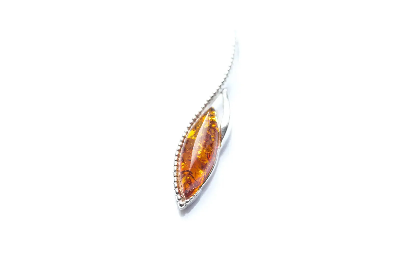 Dainty Sparkly Marquise Pendant - Baltic Amber & Sterling Silver