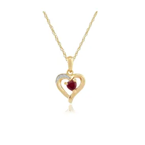 Damen 375 Gold 9ct Gelbgold Herz Rubin Klassisch Herzanhänger Halskette mit Diamant 45cm