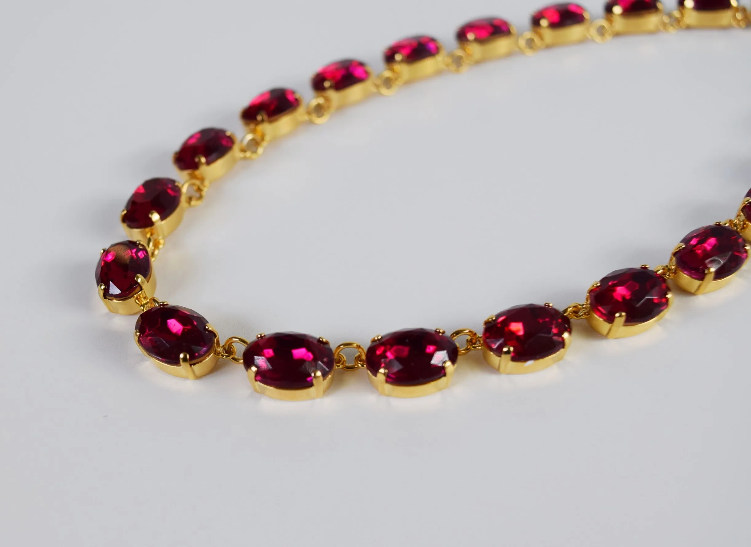 Dark Pink Crystal Collet Necklace - Medium Oval