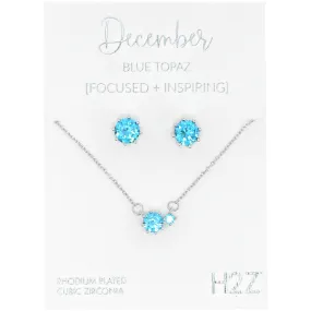 December Blue Topaz 16.5"-18.5" Birthstone Jewelry Gift Set