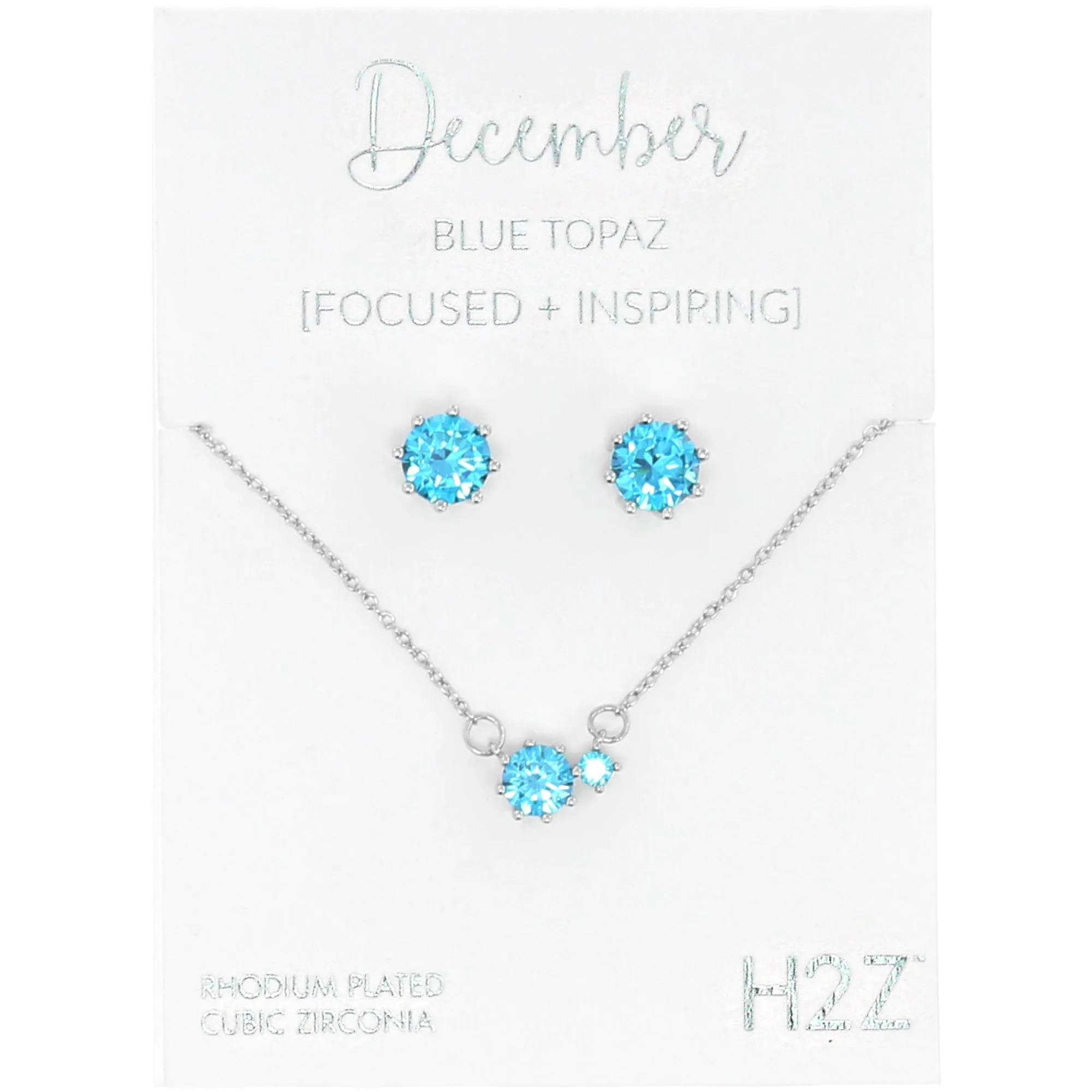 December Blue Topaz 16.5"-18.5" Birthstone Jewelry Gift Set