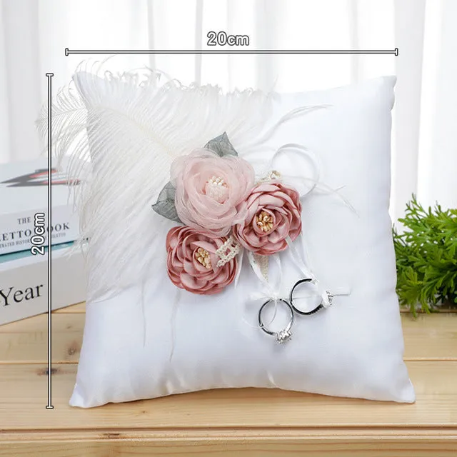 Delicate Rose Theme Wedding Ring Bearer Pillows and Flower Girl Baskets