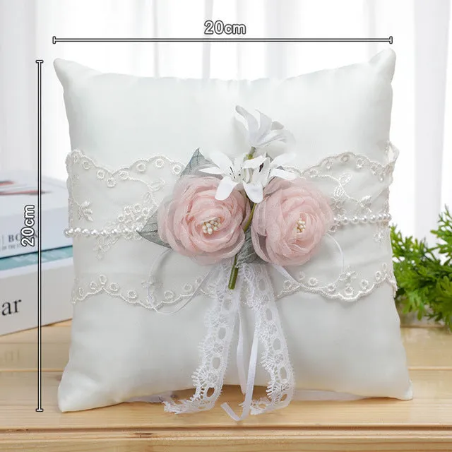 Delicate Rose Theme Wedding Ring Bearer Pillows and Flower Girl Baskets