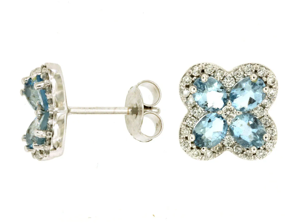 Diamond & Aquamarine Cluster Earrings