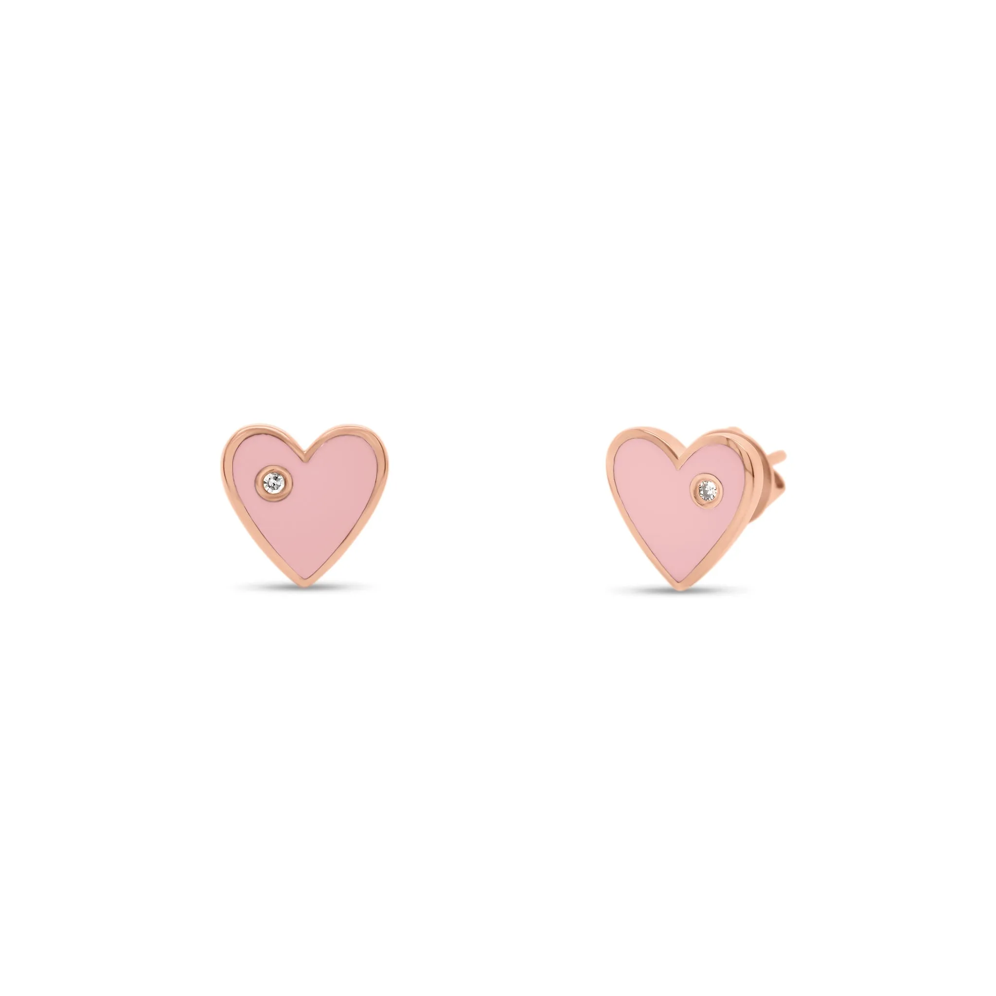 Diamond & Enamel Heart Stud Earrings