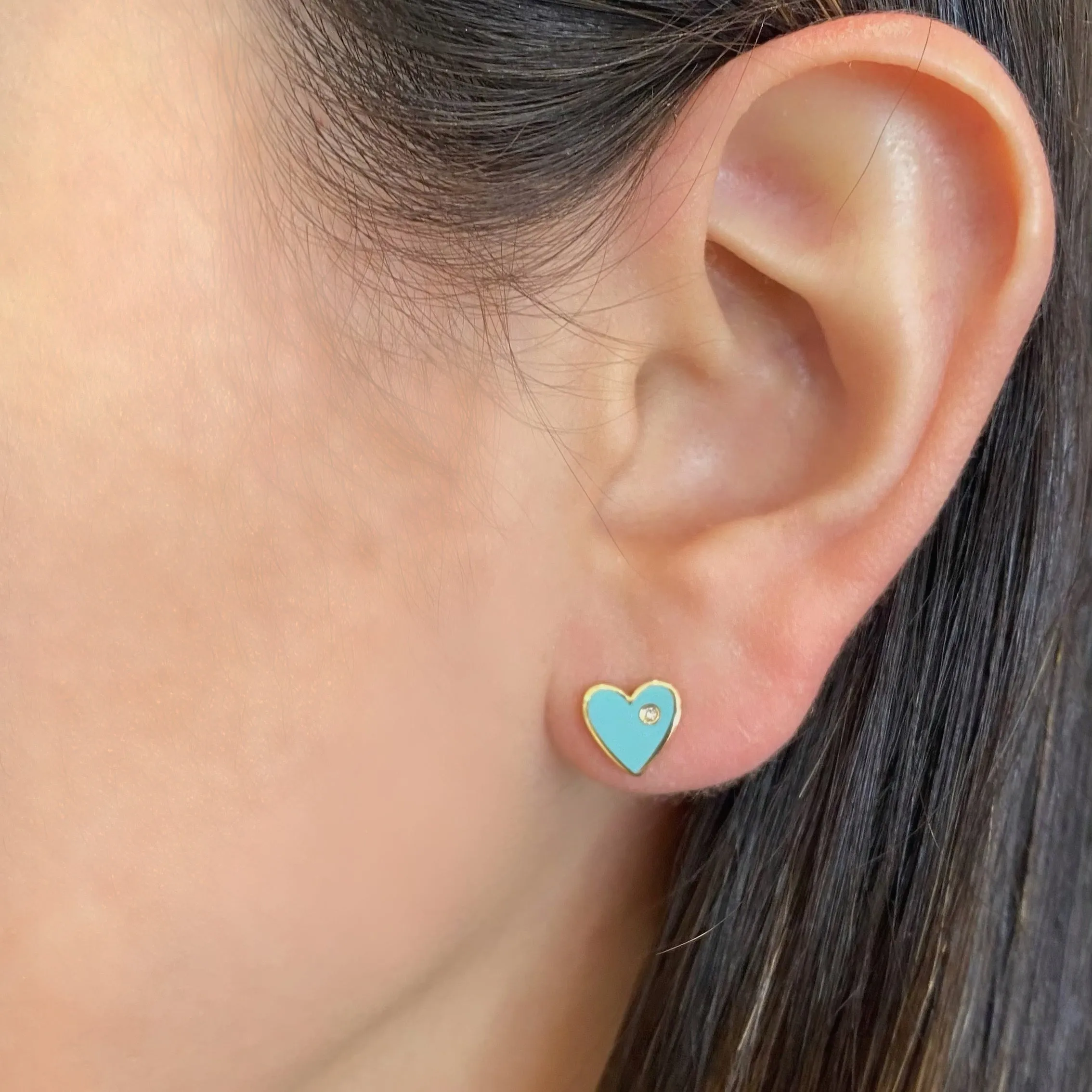 Diamond & Enamel Heart Stud Earrings