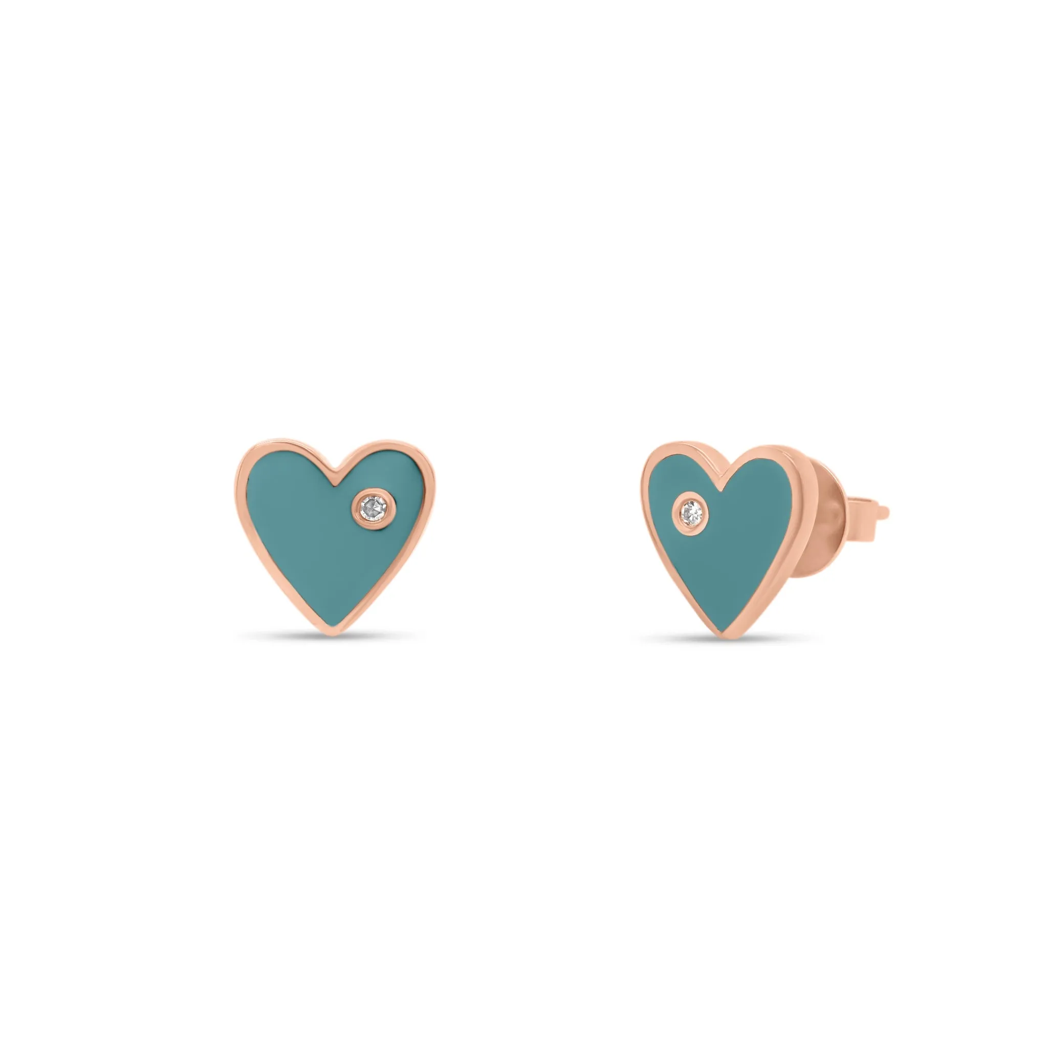 Diamond & Enamel Heart Stud Earrings