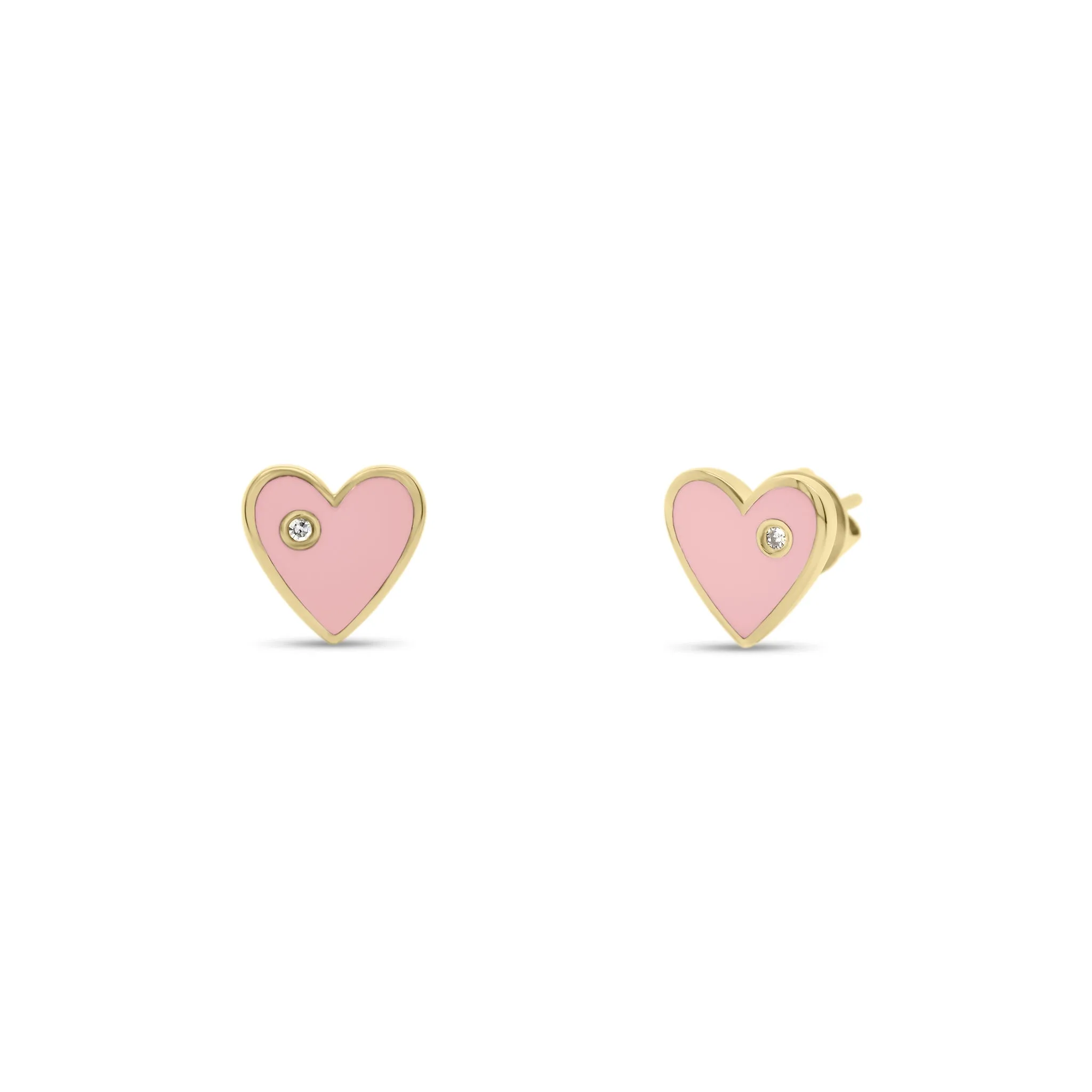 Diamond & Enamel Heart Stud Earrings