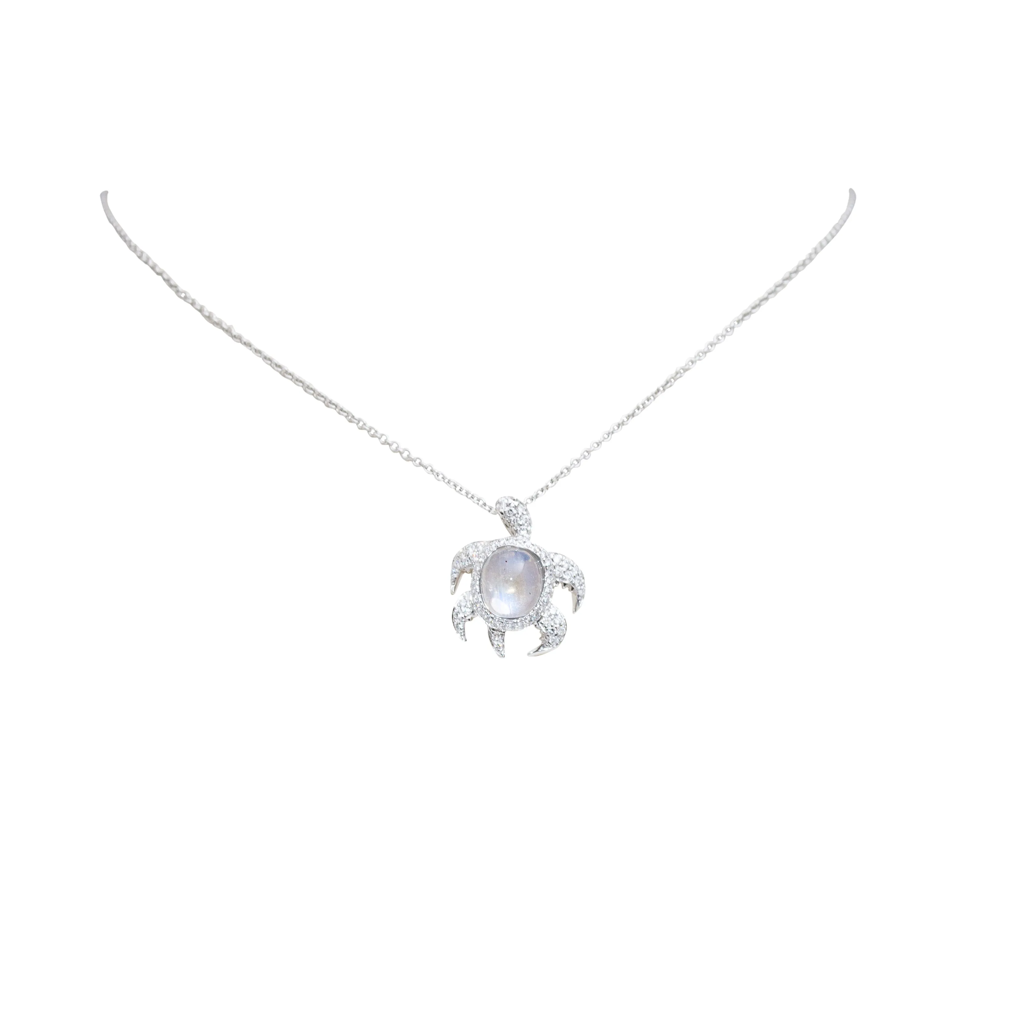 Diamond & moonstone turtle necklace