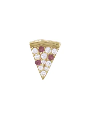 Diamond and Ruby Pizza Slice Yellow Gold Single Stud Earring