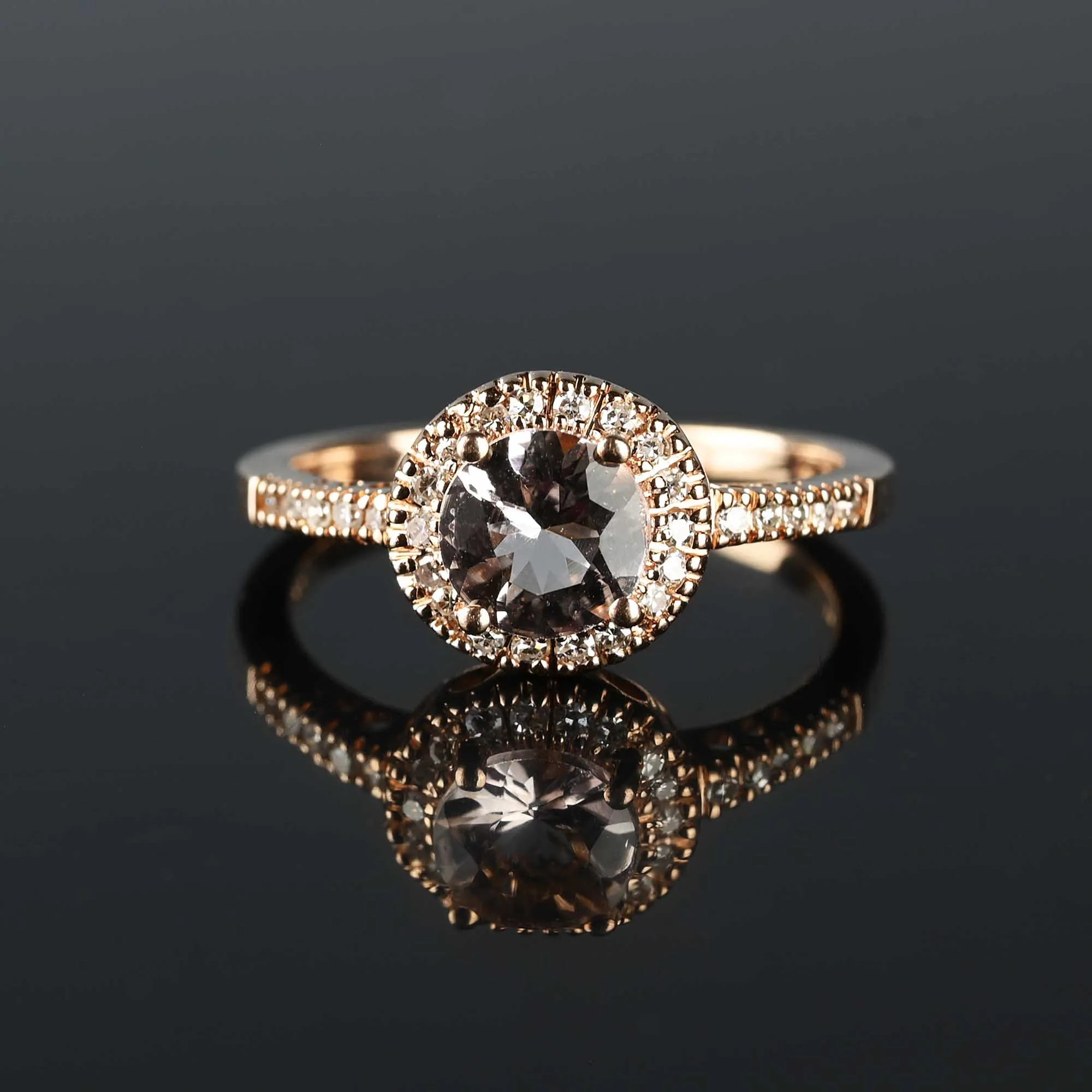 Diamond Halo Morganite Ring in 14K Rose Gold