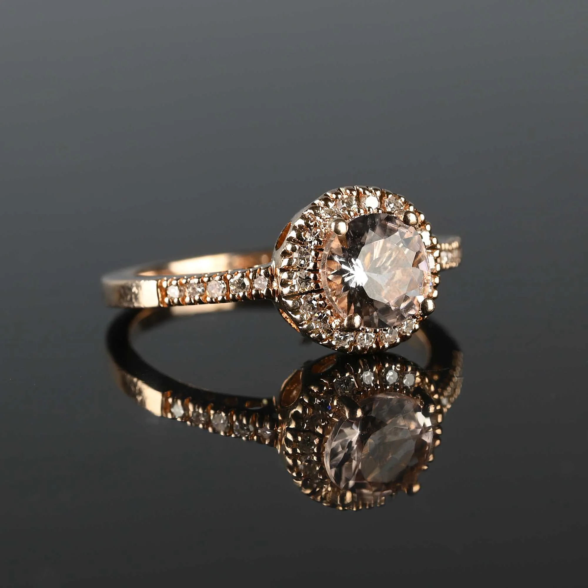 Diamond Halo Morganite Ring in 14K Rose Gold