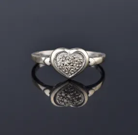 Diamond Heart Pave 14K White Gold Ring, Sz 9