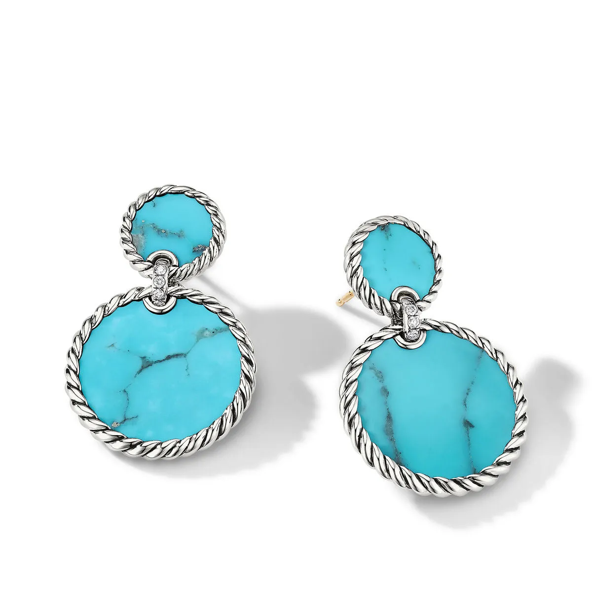 DY Elements Double Drop Earrings with Turquoise and Pave Diamonds