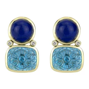 Earrings - Blue Topaz, Lapis Lazuli And Diamond