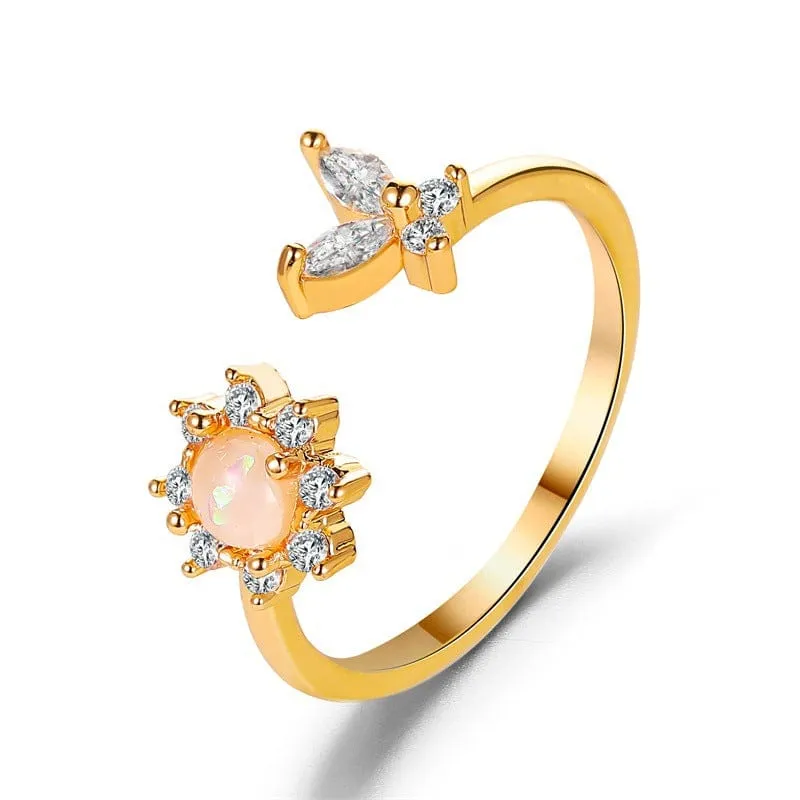 Elegant Floral Butterfly Ring