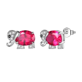 Elephant Birthstone July Ruby Earrings Stud Women Girls Jewelry Birthday Gift