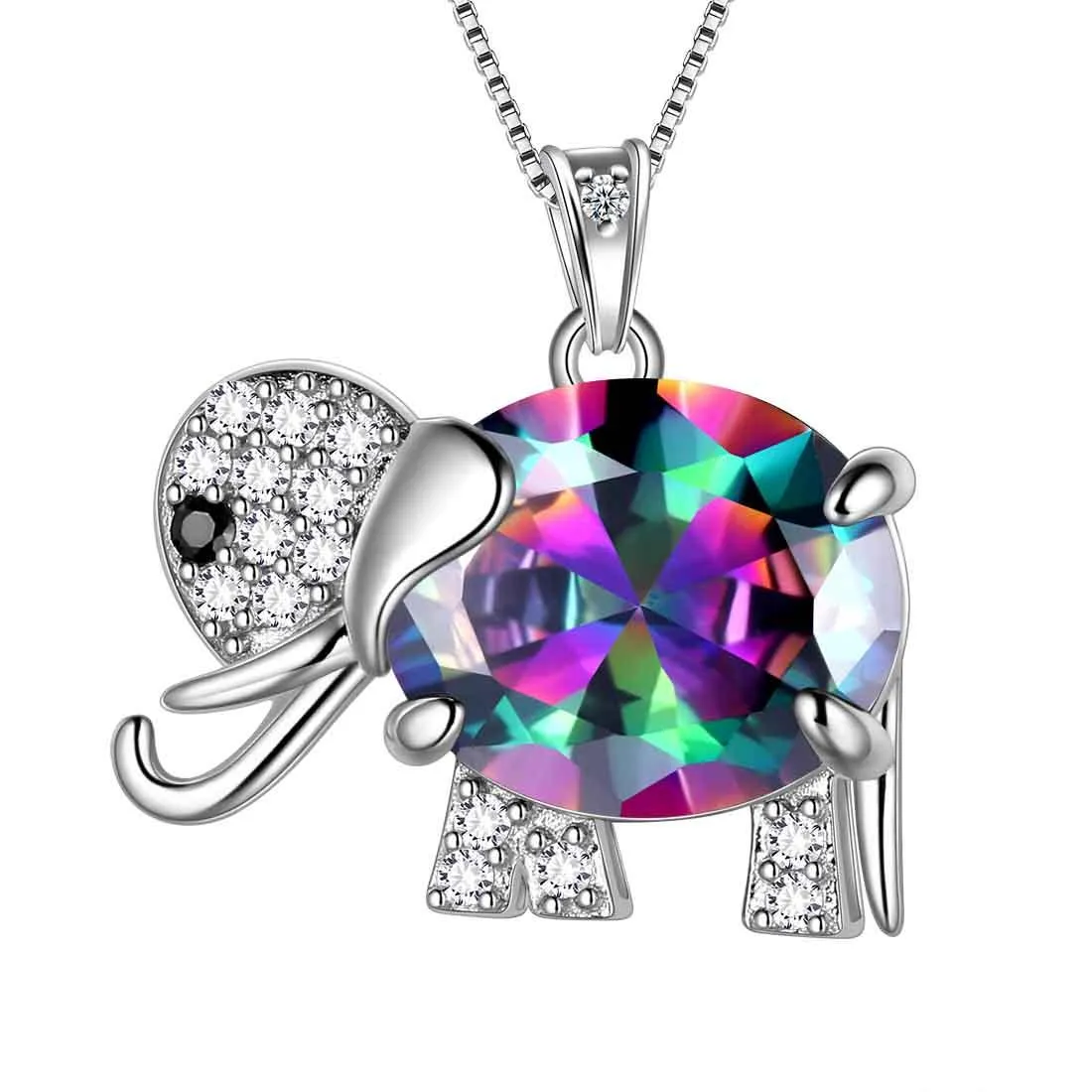 Elephant Rainbow Mystic Topaz Necklace Pendant Women Girls Jewelry Birthday Gift