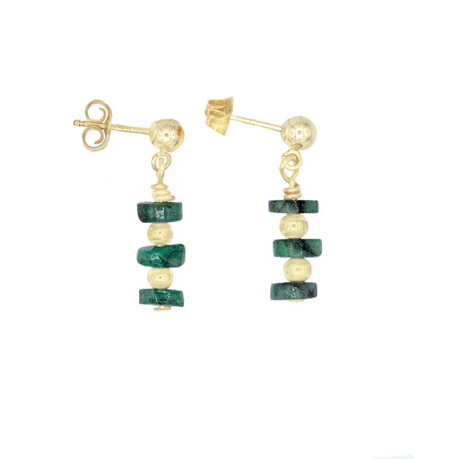 Emerald and Gold Ball Stacked Gold Post earrings