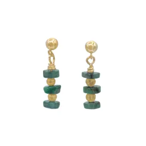 Emerald and Gold Ball Stacked Gold Post earrings