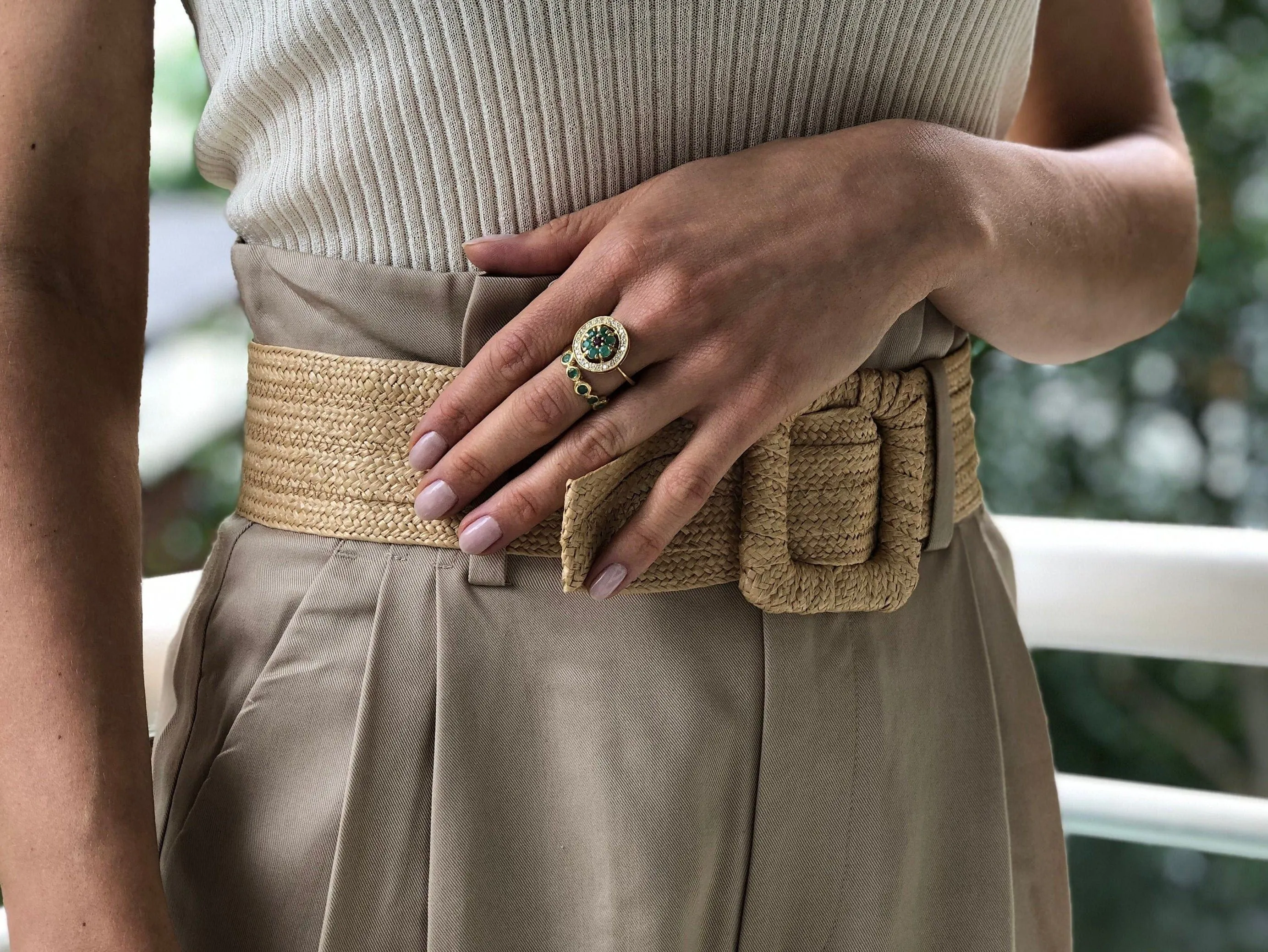 Emerald Cocktail Ring - Green Flower Ring - Round Victorian Ring