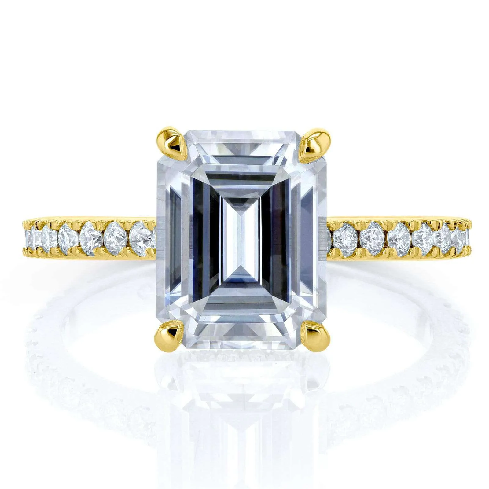 Emerald-cut Forever One Moissanite and Diamond Engagement Ring 2 7/8 CTW 14k Yellow Gold