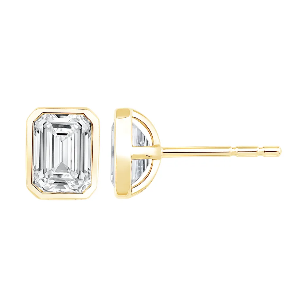 Emerald Cut Solitaire Stud Earrings with 2.00ct of Laboratory Grown Diamonds in 9ct Yellow Gold