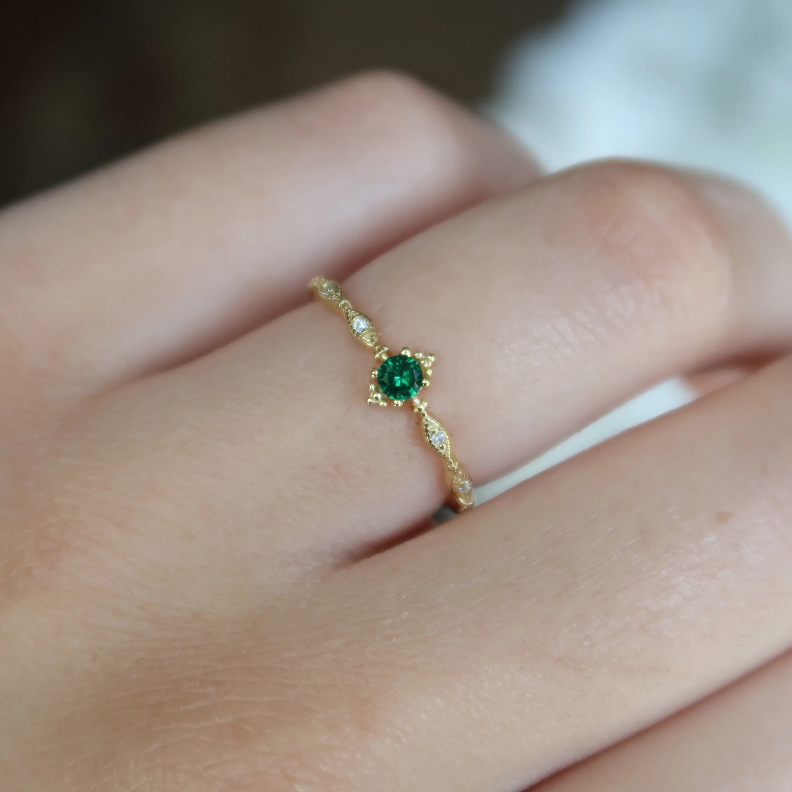 Emerald Dainty Sterling Silver Ring | Multi Diamond CZ Stacking & Minimalist Ring