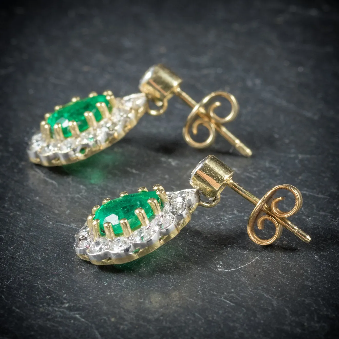 Emerald Diamond 18Ct Gold Drop Earrings Vs1 Diamonds