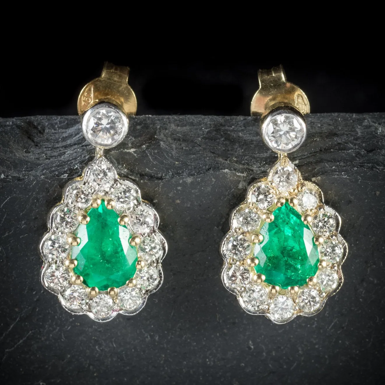 Emerald Diamond 18Ct Gold Drop Earrings Vs1 Diamonds