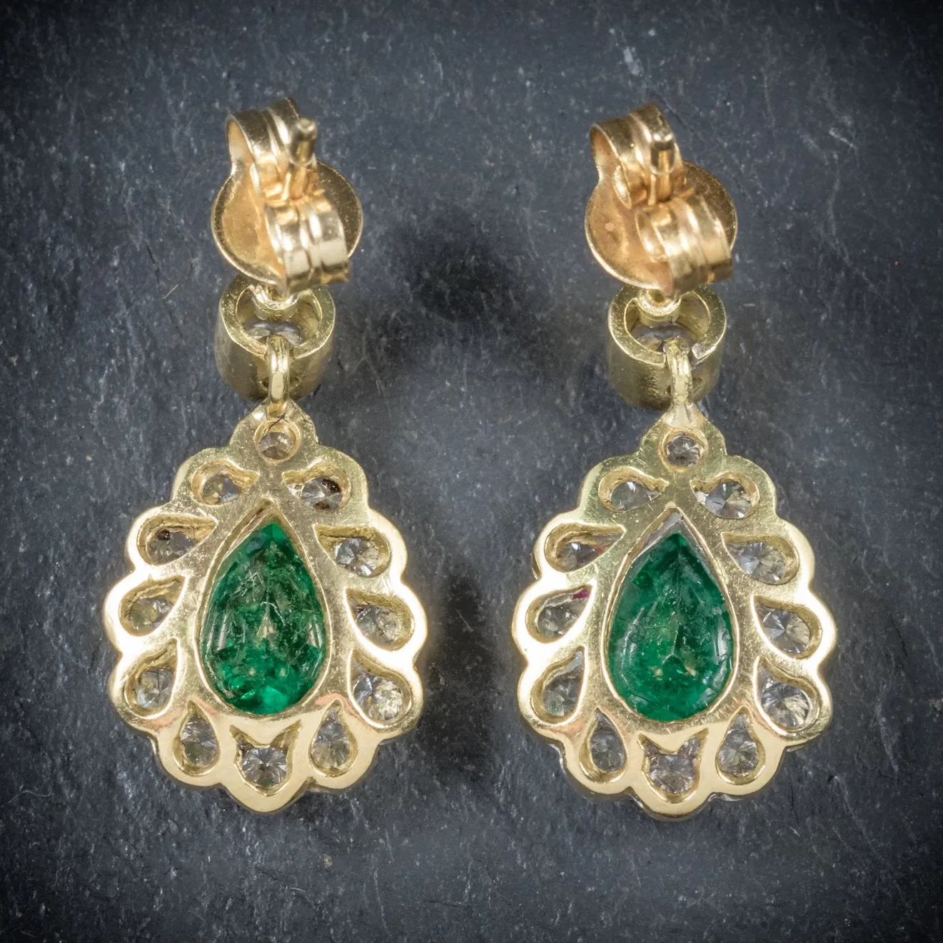 Emerald Diamond 18Ct Gold Drop Earrings Vs1 Diamonds