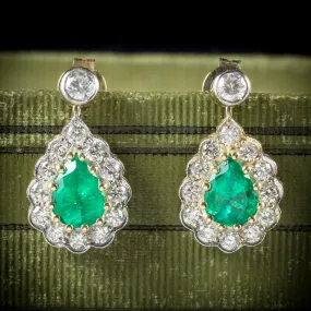 Emerald Diamond 18Ct Gold Drop Earrings Vs1 Diamonds