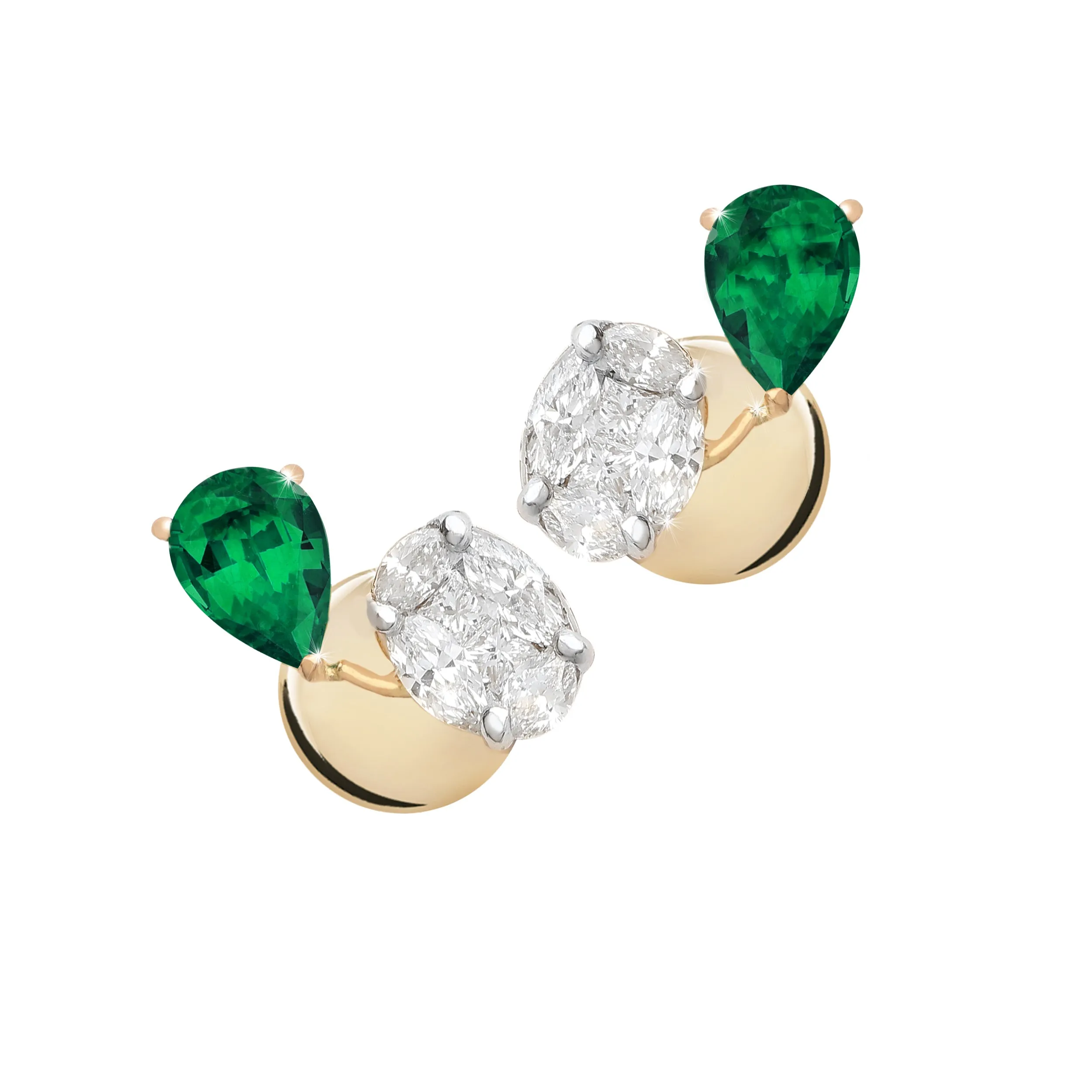 Emerald Diamond Duo Stud Earrings