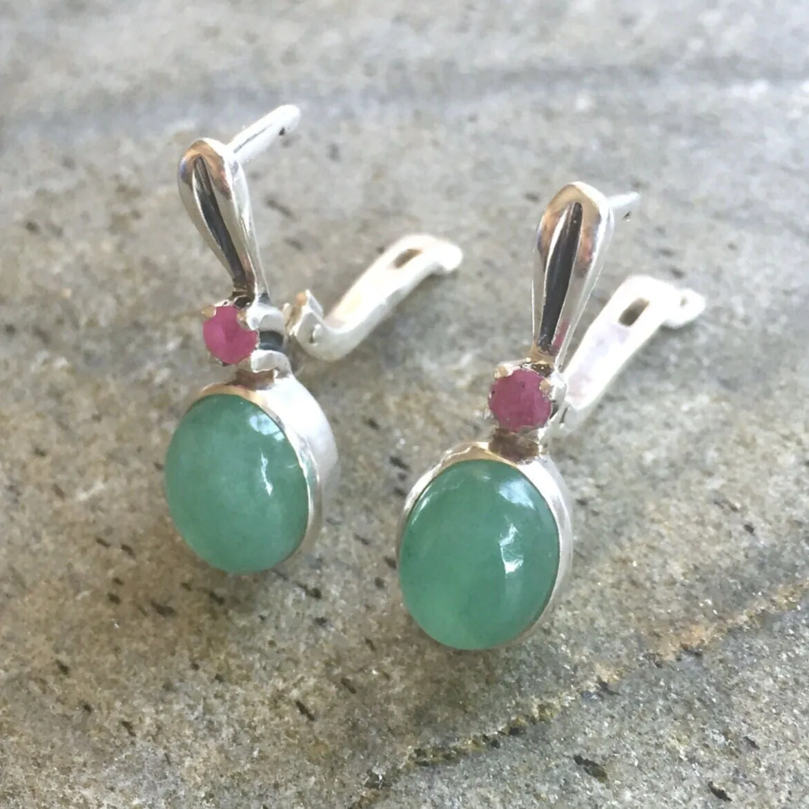 Emerald Drop Earrings - May Birthstone Earrings - Ruby Silver Earrings