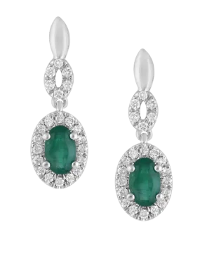 Emerald Earrings - 14ct White Gold Emerald & Diamond Earrings - 780116