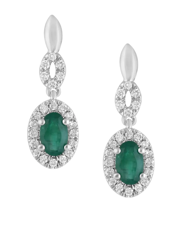 Emerald Earrings - 14ct White Gold Emerald & Diamond Earrings - 780116