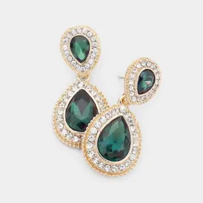 Emerald Green Crystal Pave Gold Evening Earrings