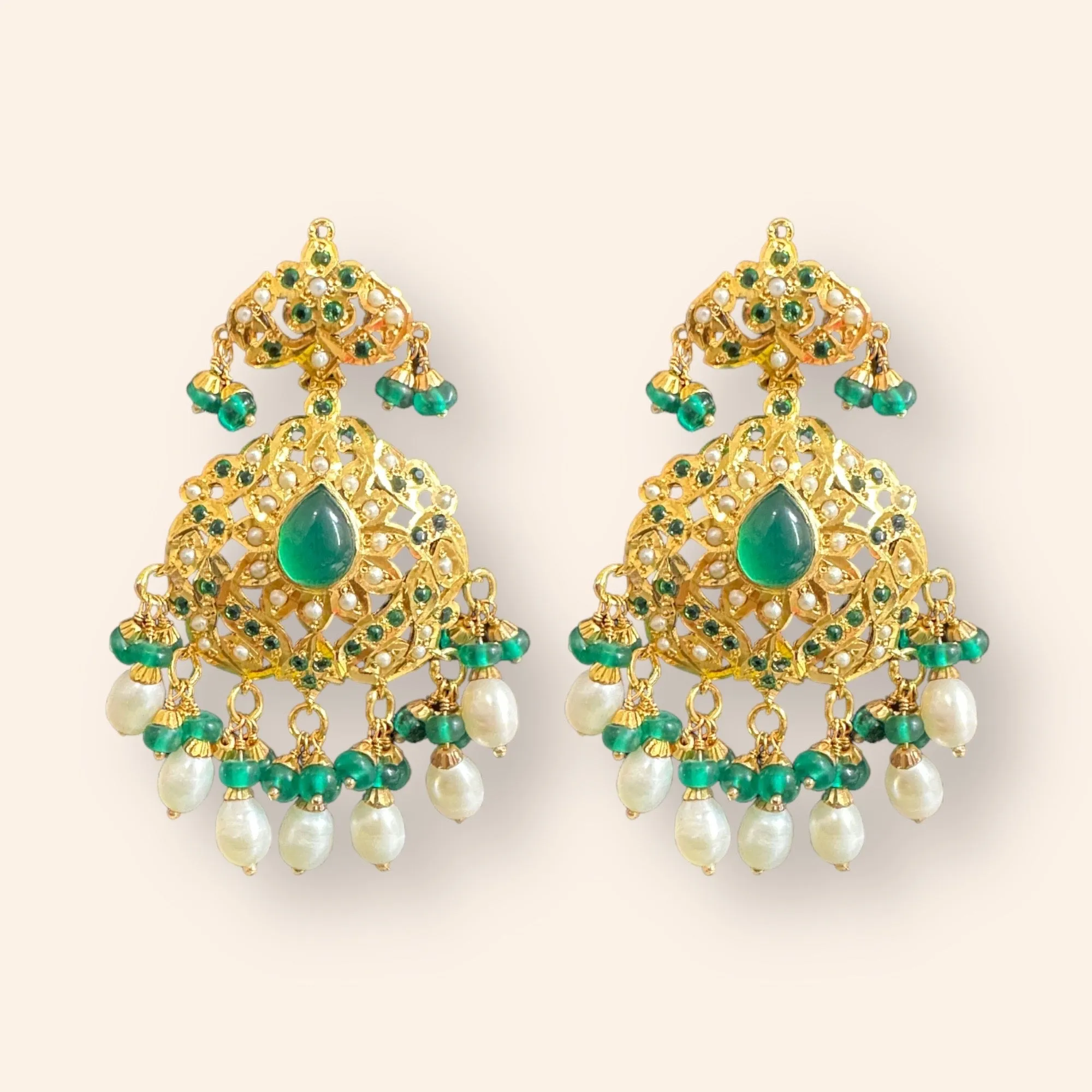 Emerald pearl gold plated silver earrings ( READY TO SHIP )